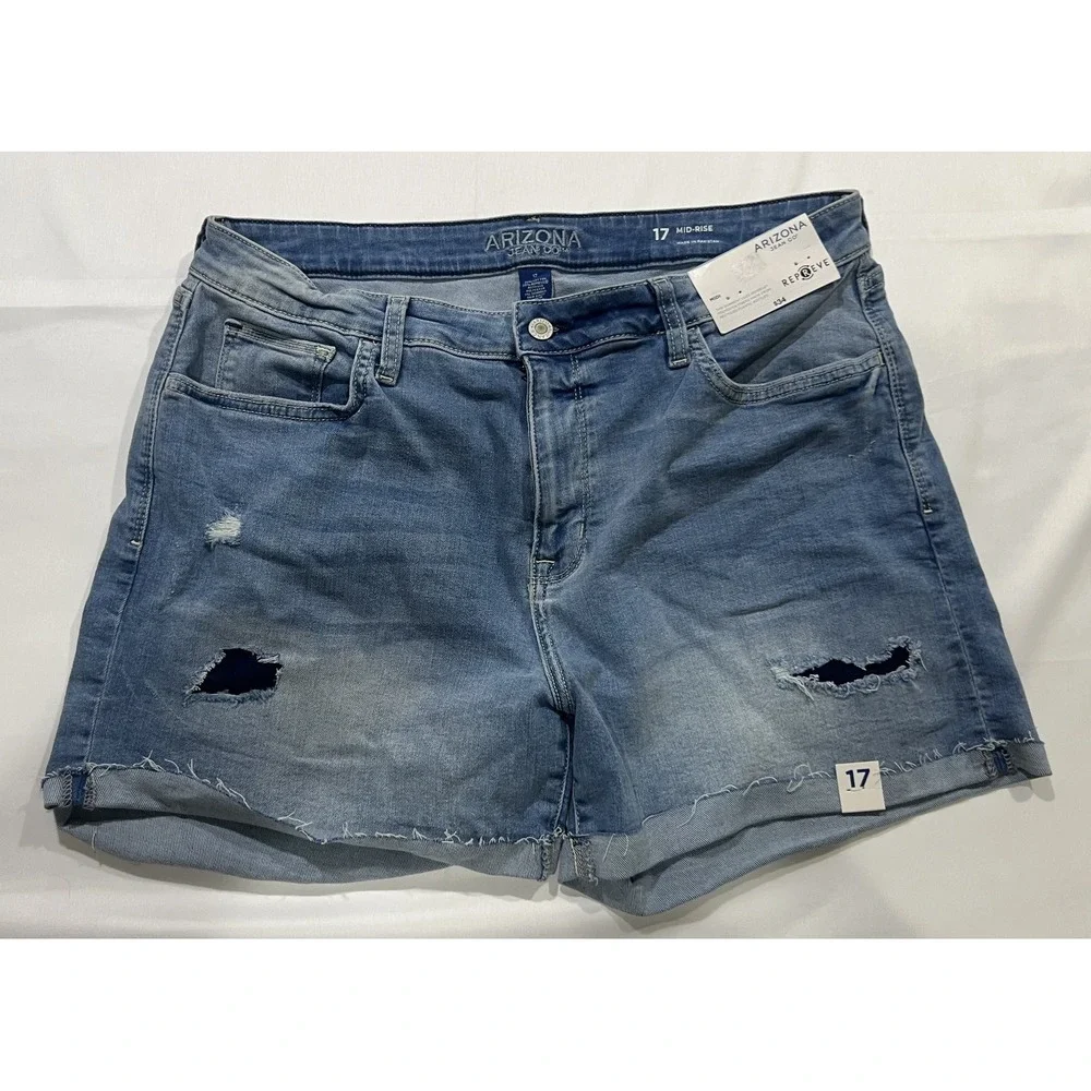 Arizona Jean Co Shorts Girls 17 Blue NWT Distressed Mid Rise Rolled Hem
